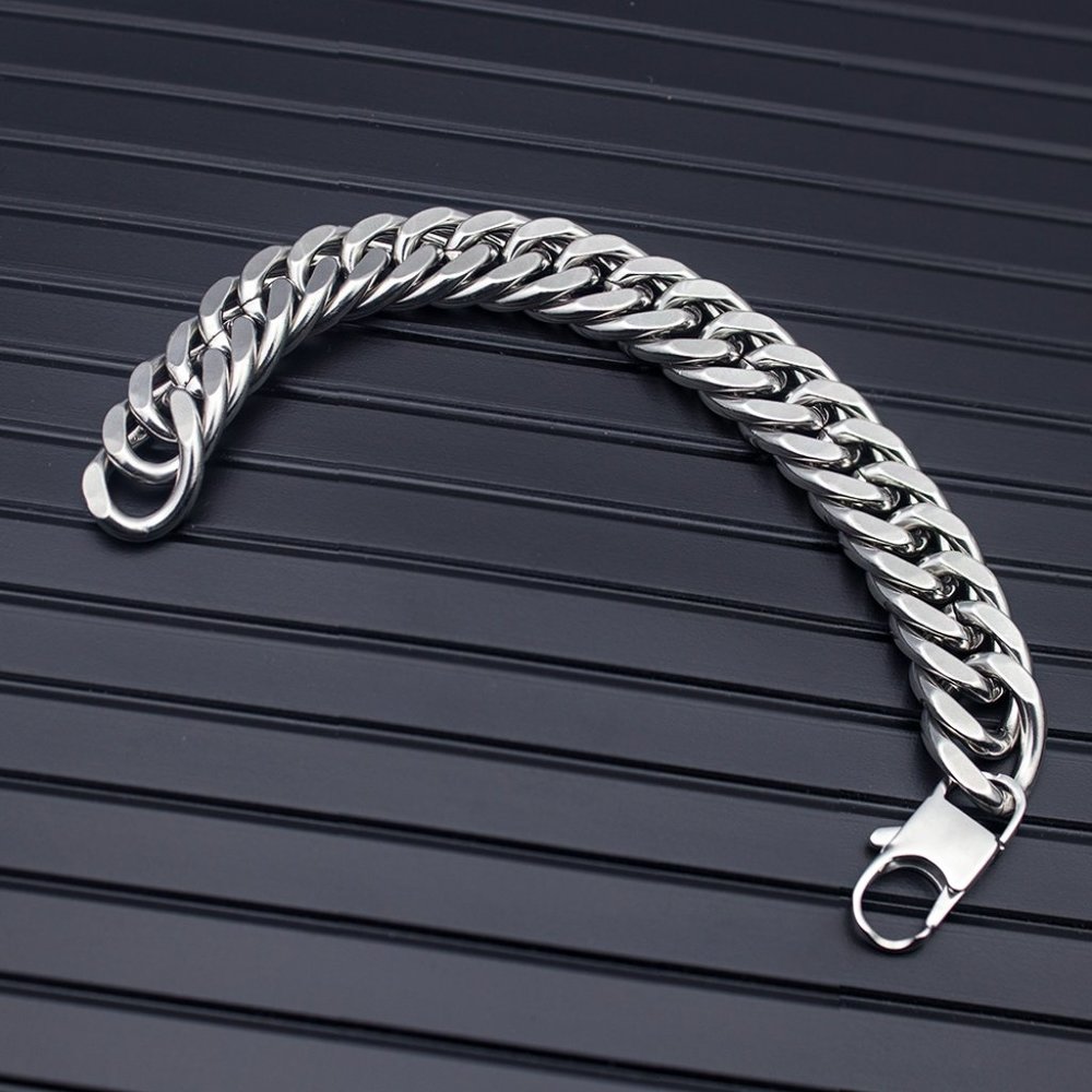 "Boutique Cuban chain double buckle 14mm stainless steel bracelet, BL55590175 - Picture 3 of 8